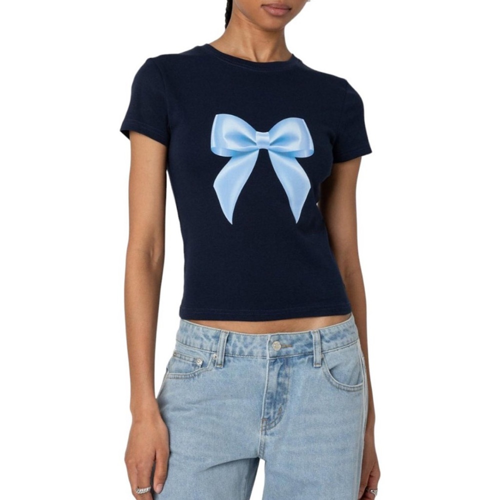 Edikted Dark Blue Top with Light Blue Bow